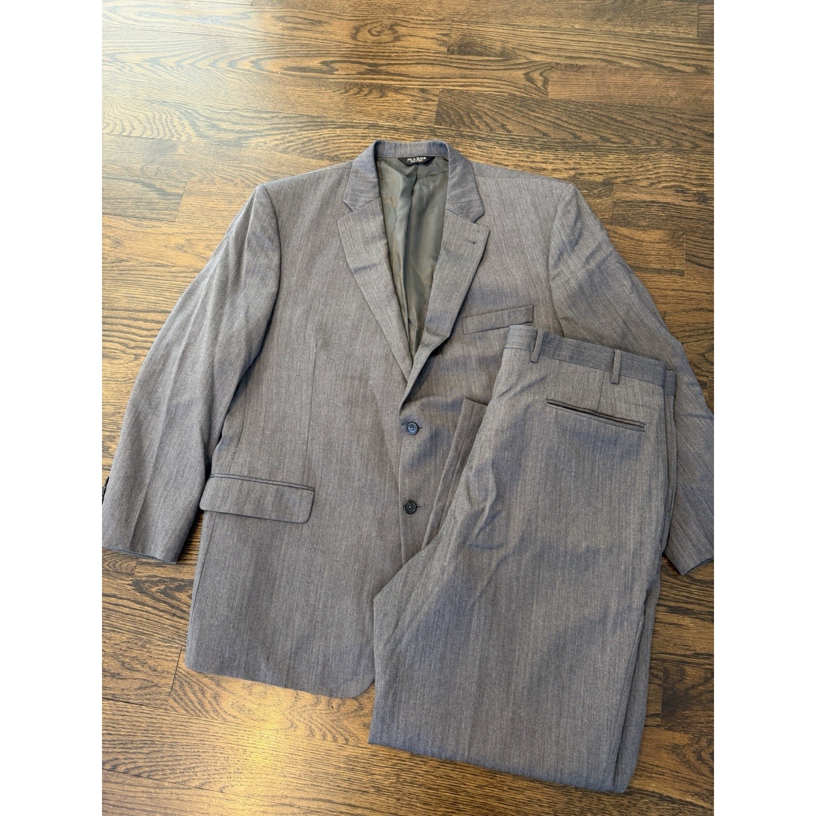 Jos A Bank Men 48r Tailored Fit Suit 40 Pant Coat Gray Wool Tweed Harringbone